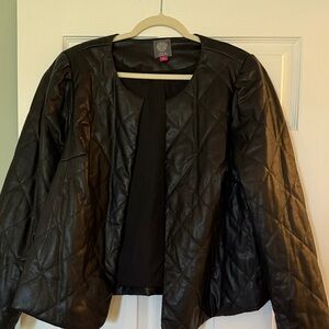 Vince Camuto Black Quilted Faux Leather Open-Front Jacket